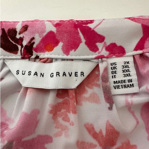 Susan Graver Floral Printed Liquid Knit Square-Neck Peasant Top Pink Size 2X - Picture 9 of 10